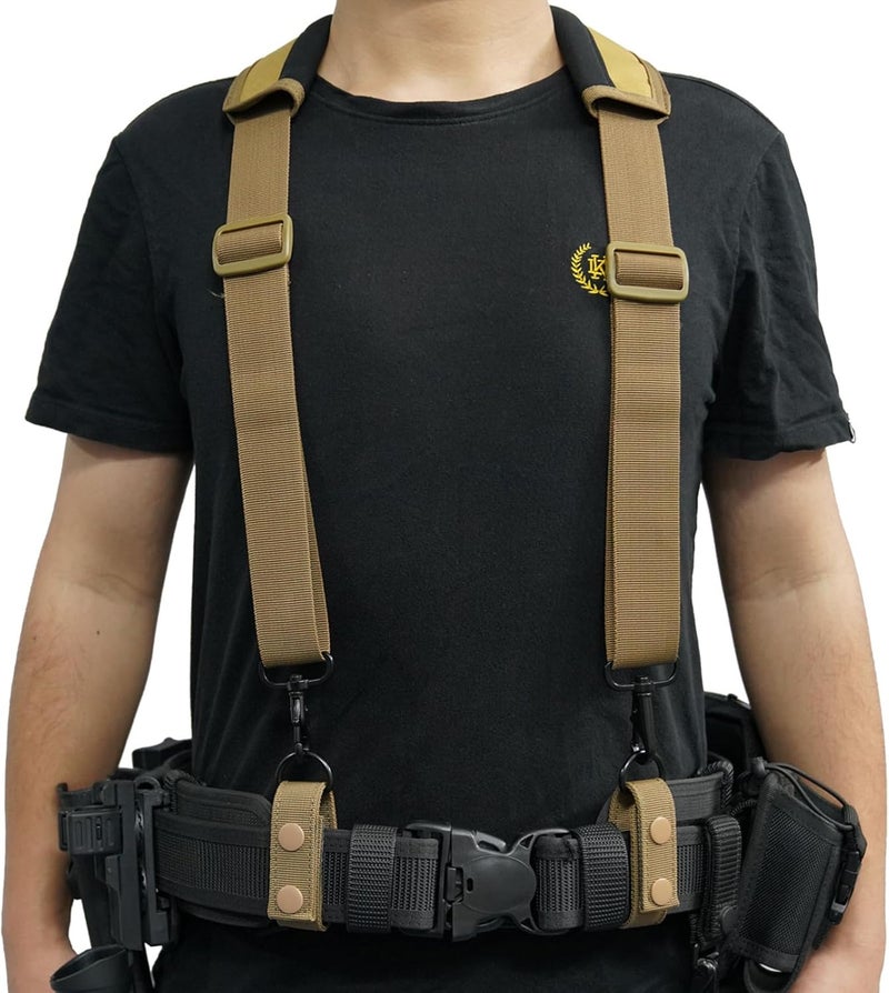 KUNN Tactical Duty Belt Suspenders with Metal Hook,Men Padded Police Harness for Duty Belt,Khaki - Image 2